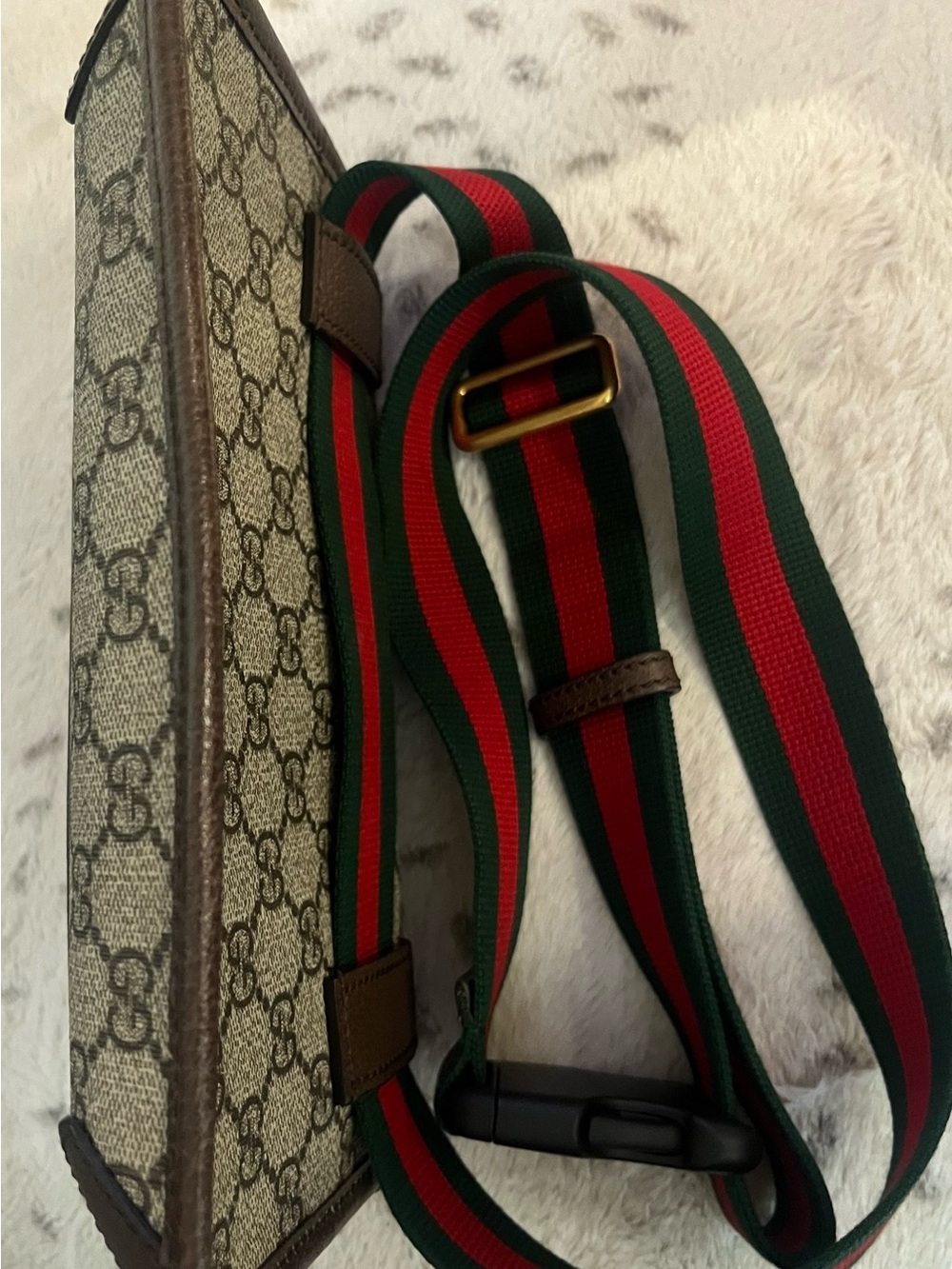 Gucci Brown GG Supreme Canvas Belt Bag with Green-Red Web Strap - Picture 5 of 10